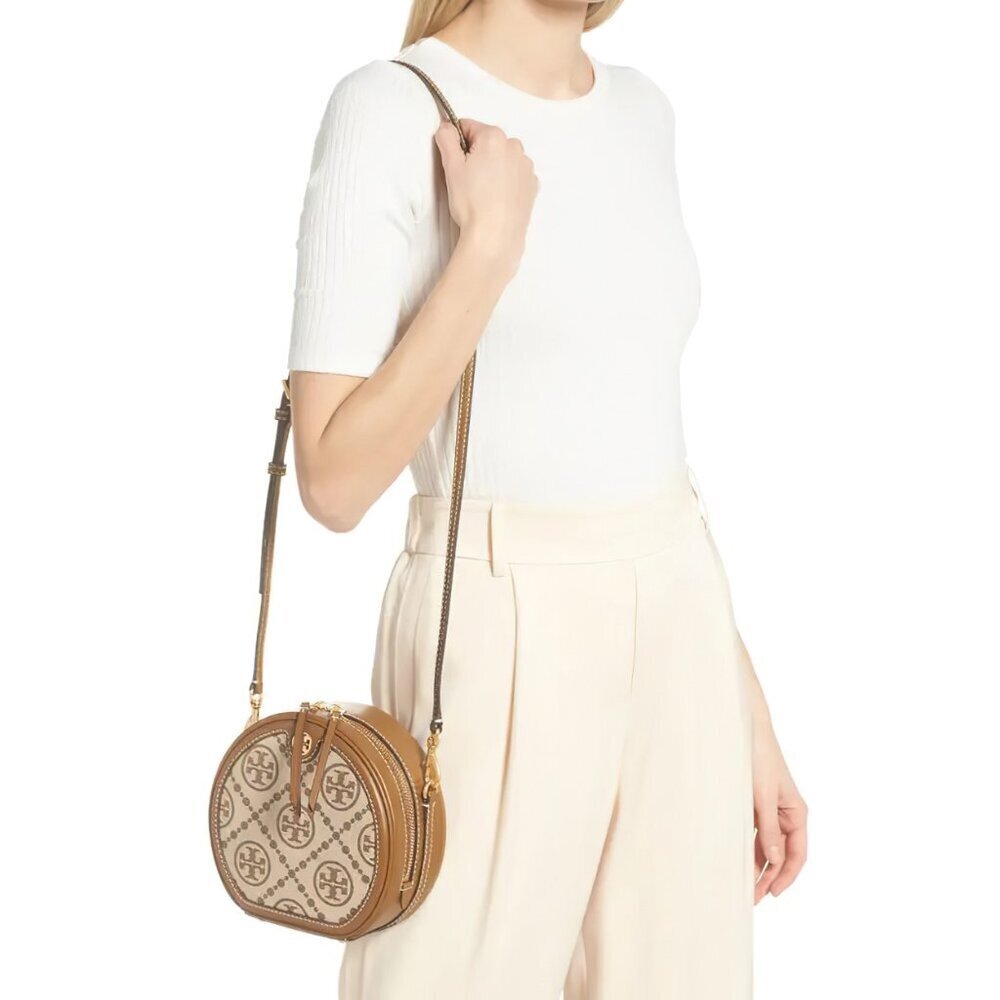 Tory Burch T Monogram Jacquard Moon Crossbody Bag Brown